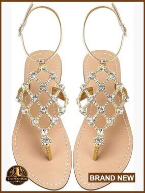 T-Strap Rhinestone Flat Sandals Sparkly Thong Flip Flops Comfortable